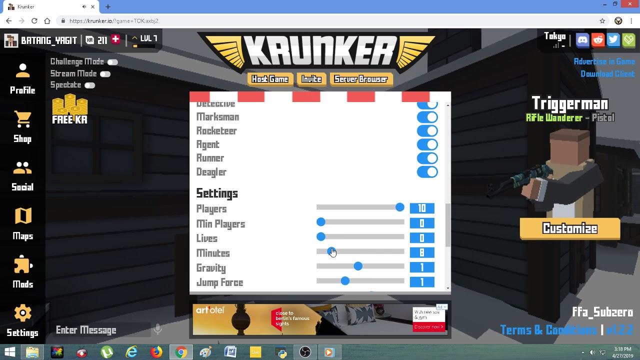 create a server in Krunker