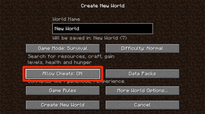 Turn on Cheats in Your Minecraft