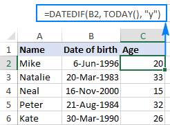 Age Calculator in Excel