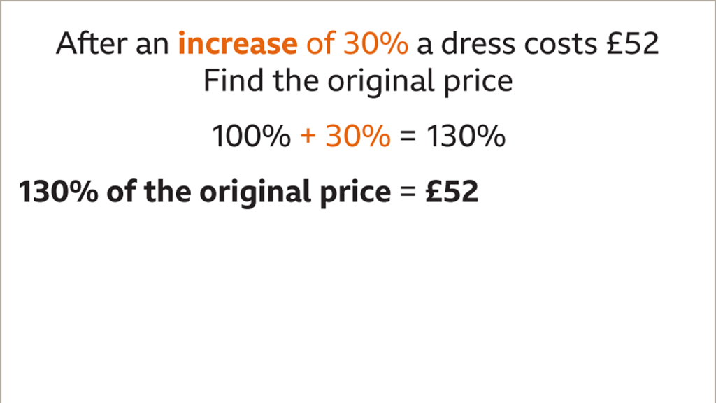 how to find the original number of a percentage increase