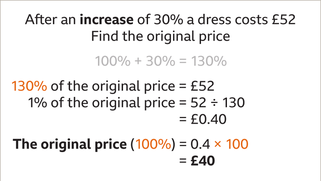 how to find the original number of a percentage increase