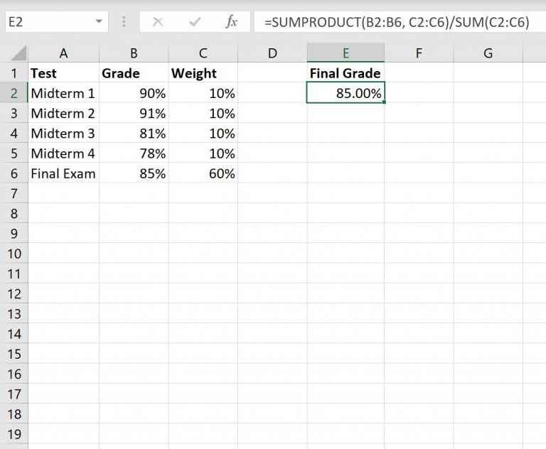 Calculate Weighted Average in Excel With Percentages