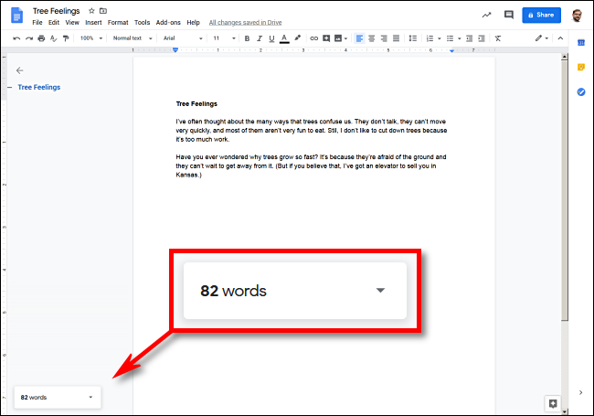 how to put a word count on google docs